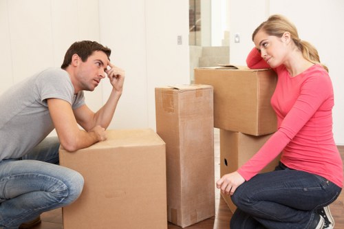 Packed office boxes and furniture ready for a Paddington business move